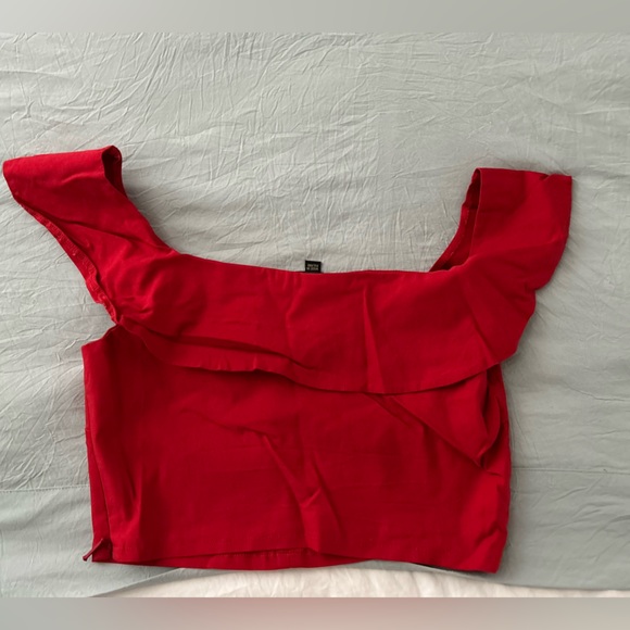 Vesper red ruffle top. Size: US 10, but fits like US 8. - Picture 3 of 3